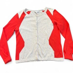 CAbi Hourglass Cardigan M Red Orange Oatmeal Colorblock Cotton Sweater Preppy